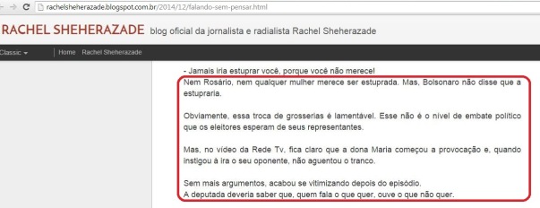 Sheherazade defende Bolsonaro